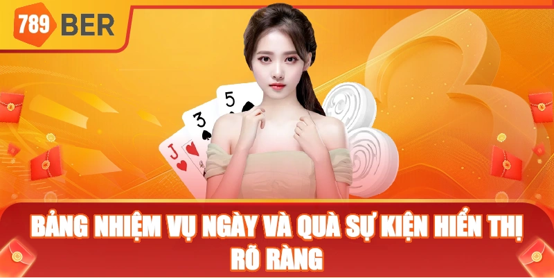 Bảng nhiệm vụ ngày và quà sự kiện hiển thị rõ ràng